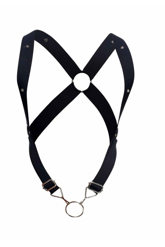 Harnais élastique et Cockring Crossback Dngeon Noir
