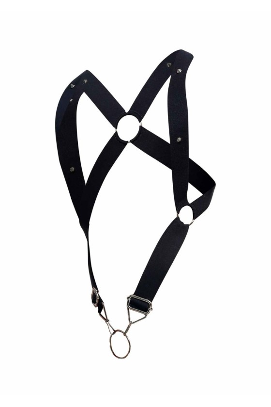Harnais élastique et Cockring Crossback Dngeon Noir