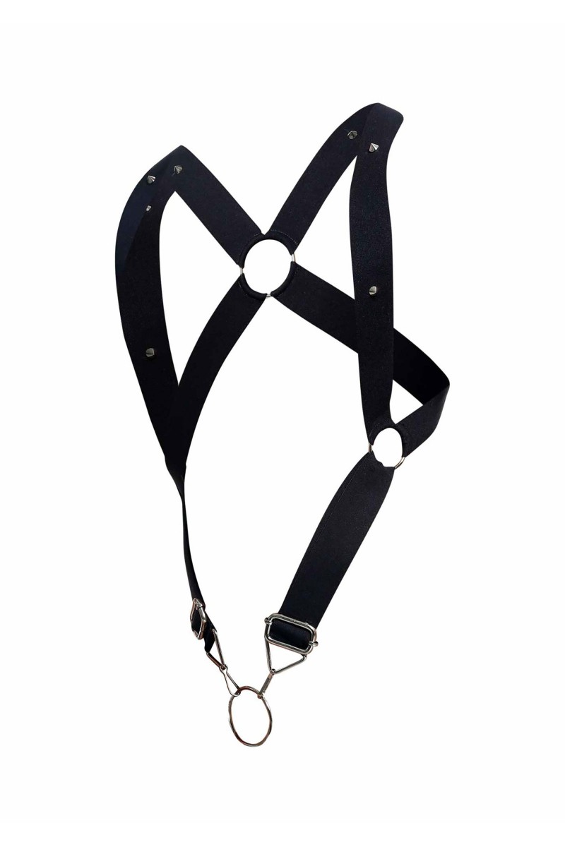 Harnais élastique et Cockring Crossback Dngeon Noir