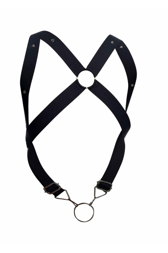Harnais élastique et Cockring Crossback Dngeon Noir