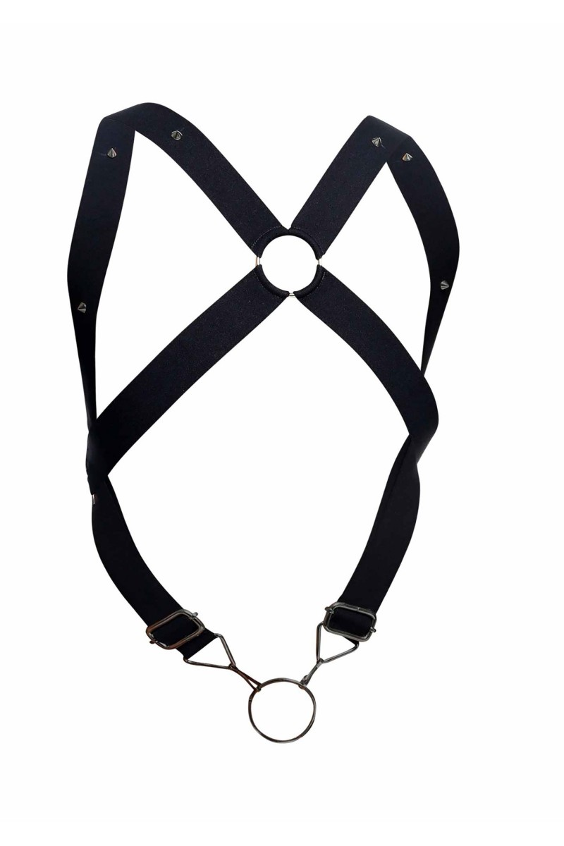 Harnais élastique et Cockring Crossback Dngeon Noir