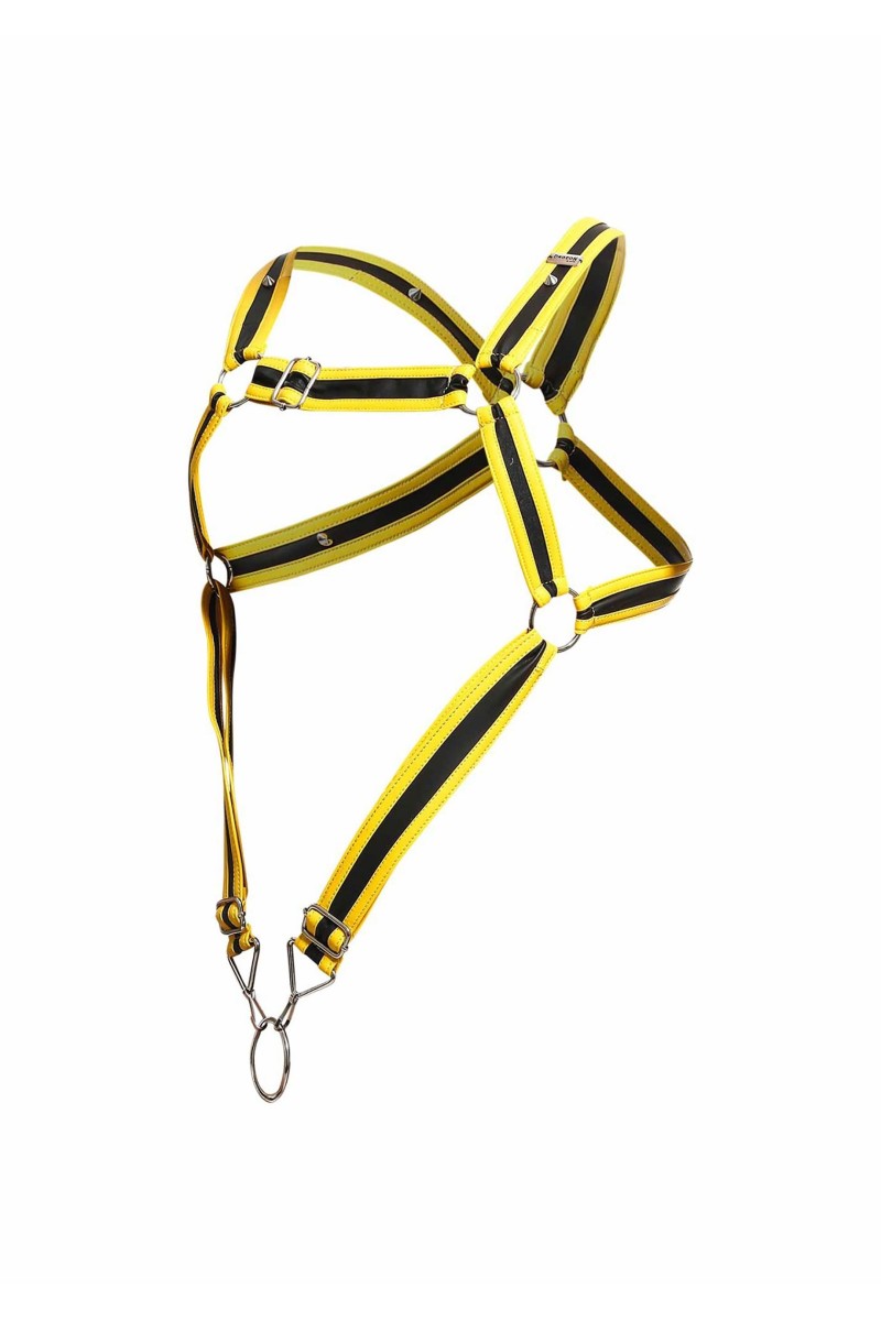 Harnais Cross Cockring Dngeon Jaune-Noir