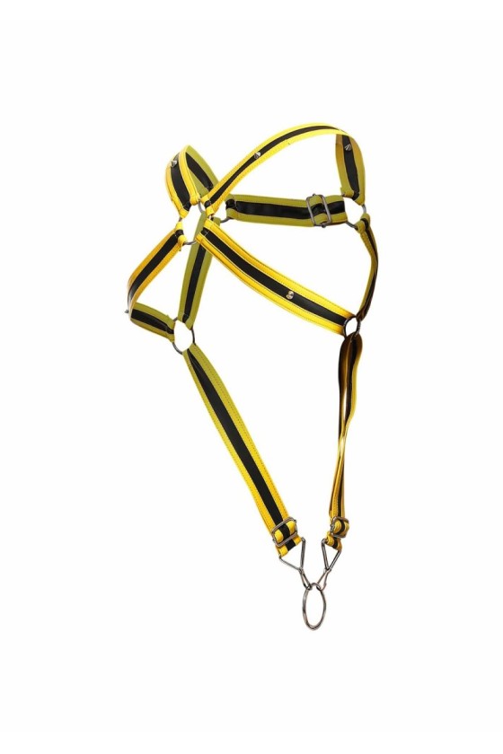 Harnais Cross Cockring Dngeon Jaune-Noir