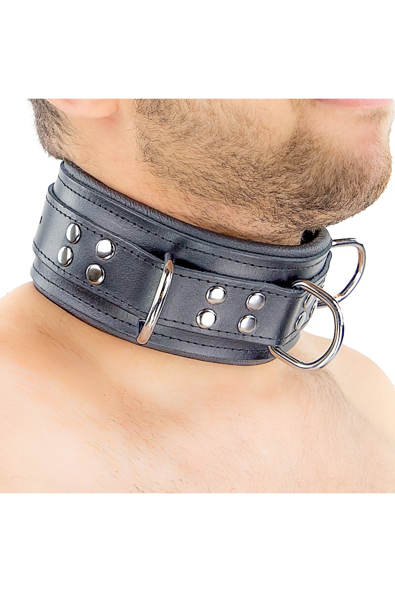 Collier rembourré en cuir avec Anneaux D Noir