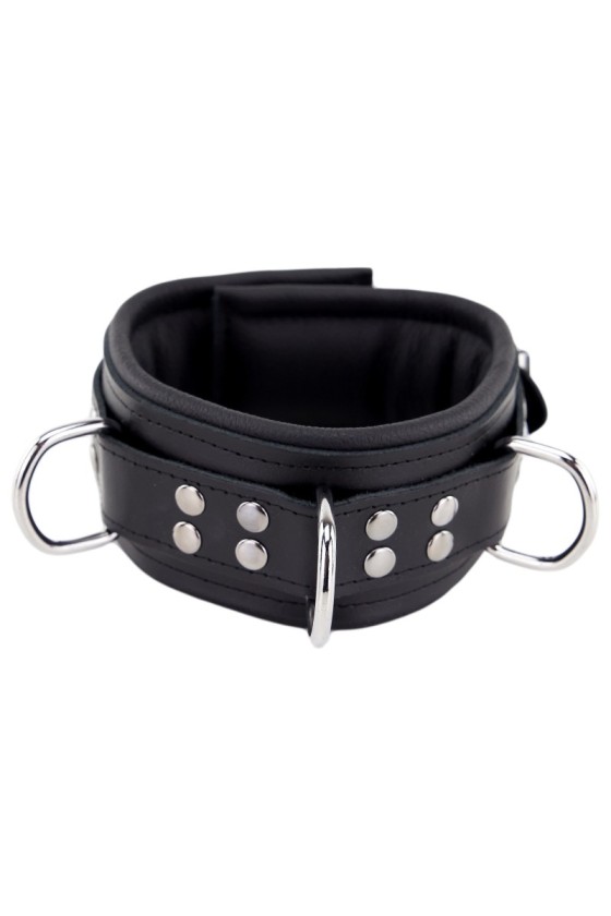 Collier rembourré en cuir avec Anneaux D Noir