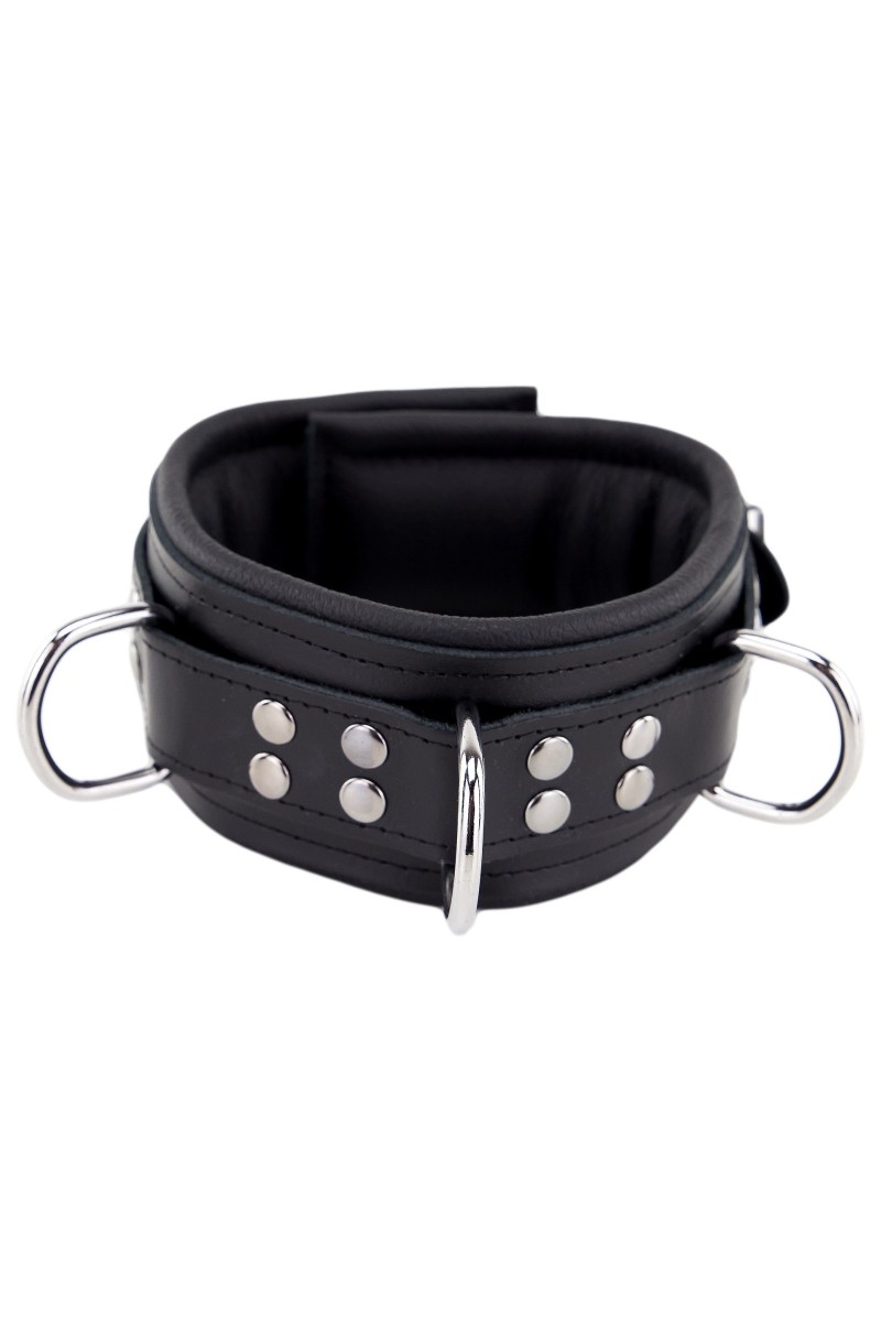 Collier rembourré en cuir avec Anneaux D Noir