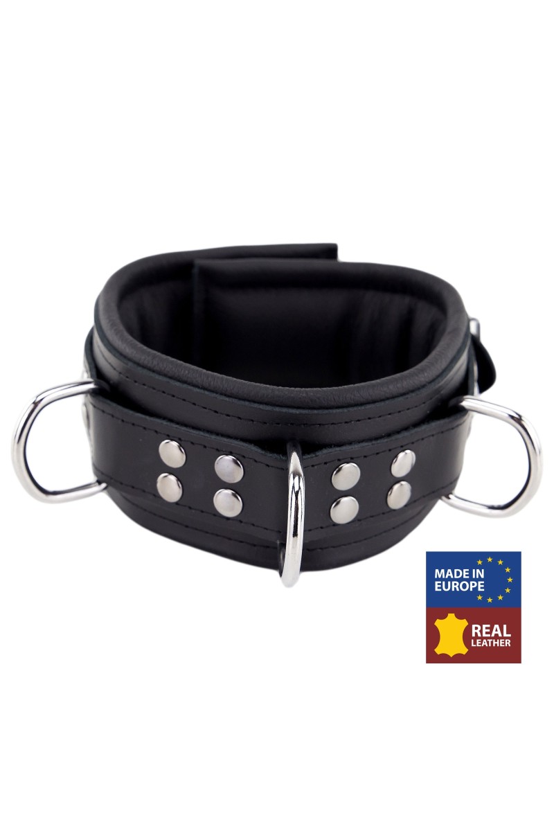 Collier rembourré en cuir avec Anneaux D Noir