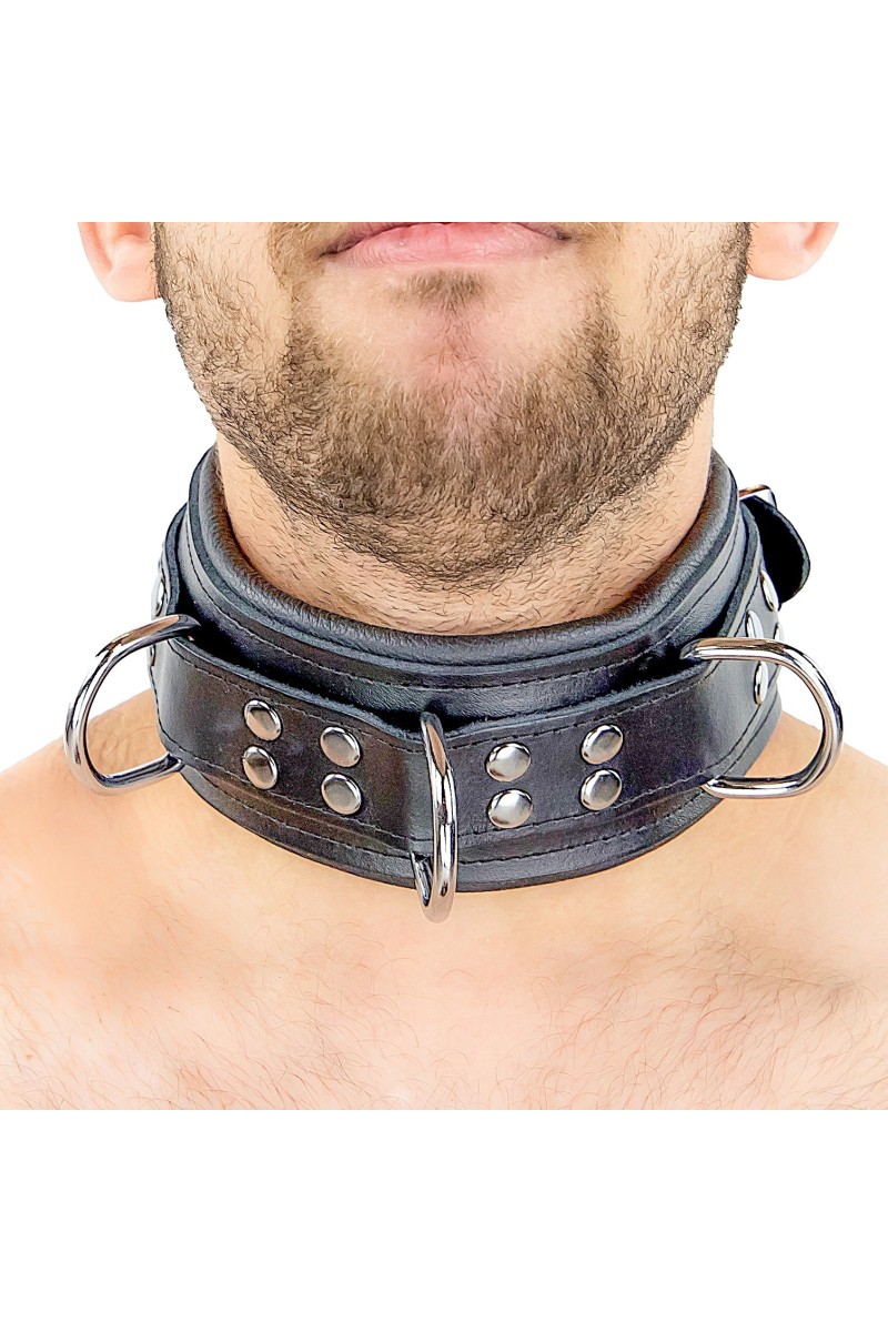 Collier rembourré en cuir avec Anneaux D Noir