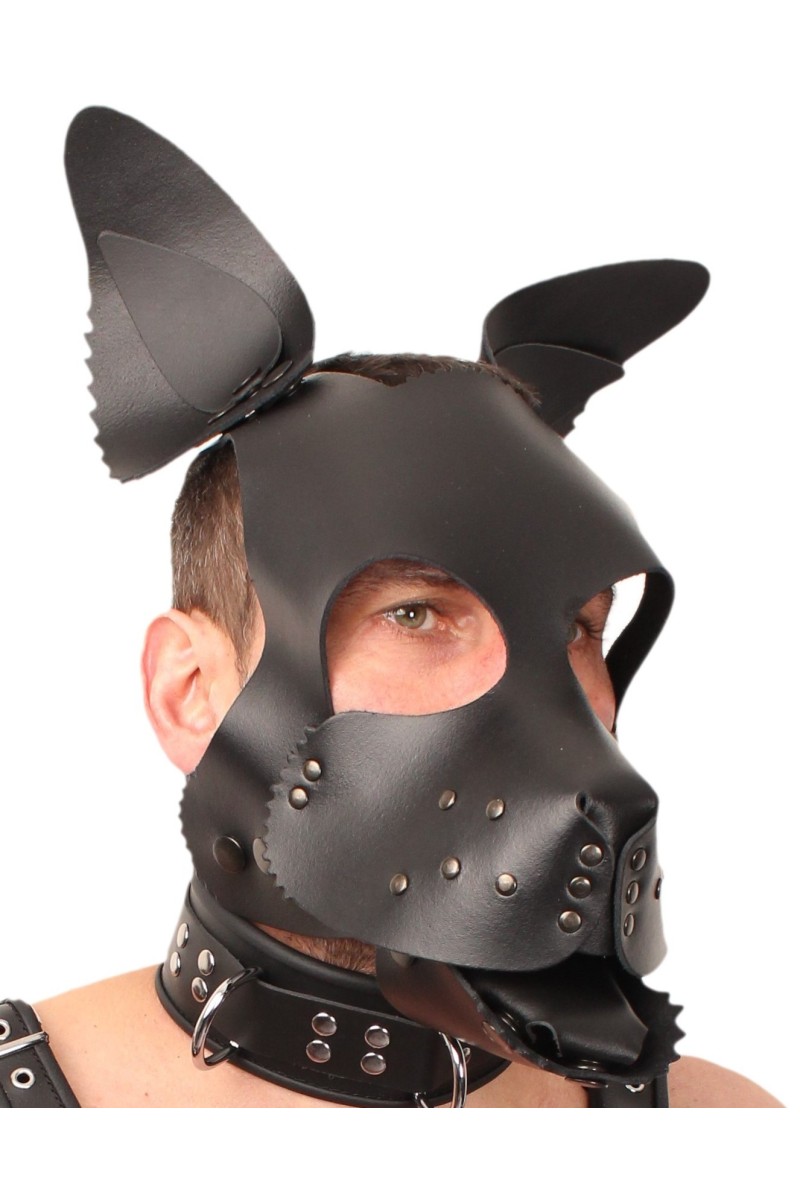 PUPPY MASQUE EN CUIR NOIR + SET LANGUE ET OREILLES NOIR