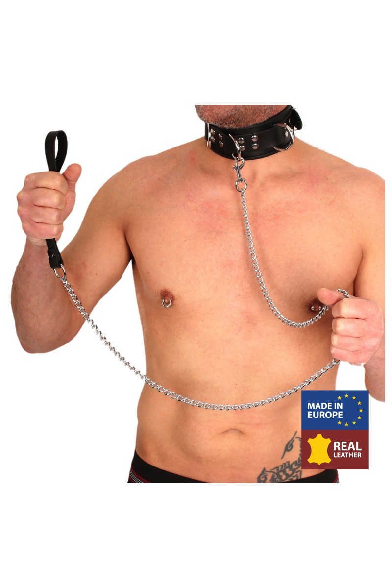 Laisse en cuir avec Chaîne en métal 1m Laisse en cuir avec Chaîne en métal 1m