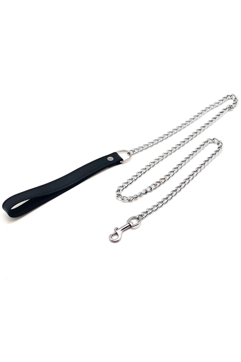 Laisse en cuir avec Chaîne en métal 1m
