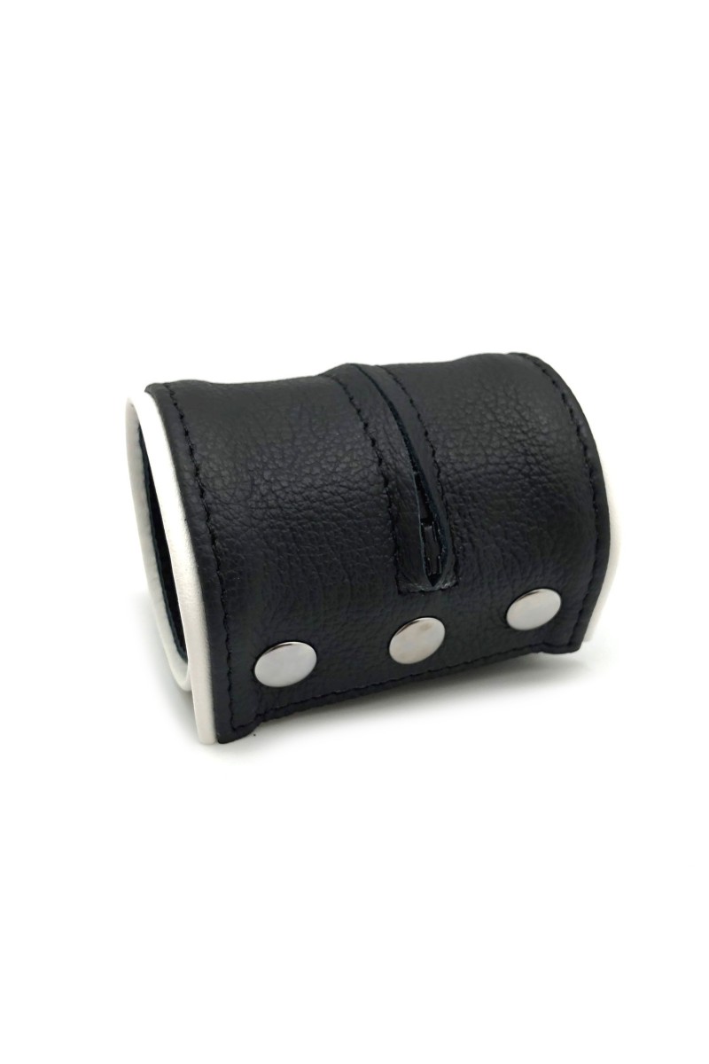 Poignet bracelet de force en cuir - Noir/Blanc avec zip