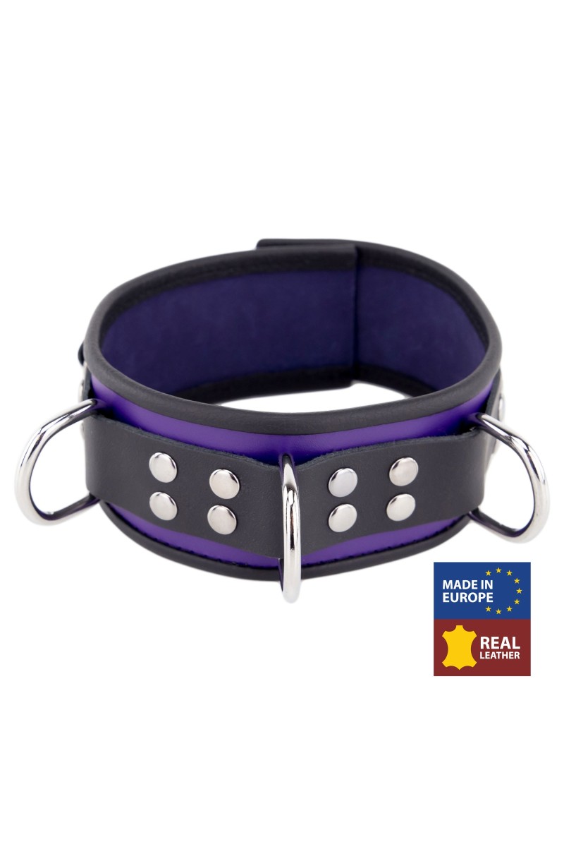 Collier en cuir 3 Anneaux D Violet-Noir