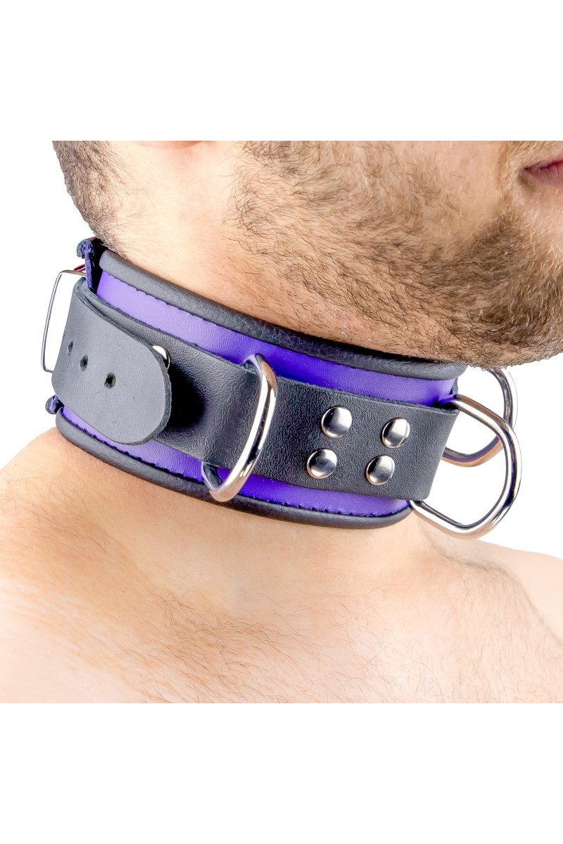 Collier en cuir 3 Anneaux D Violet-Noir