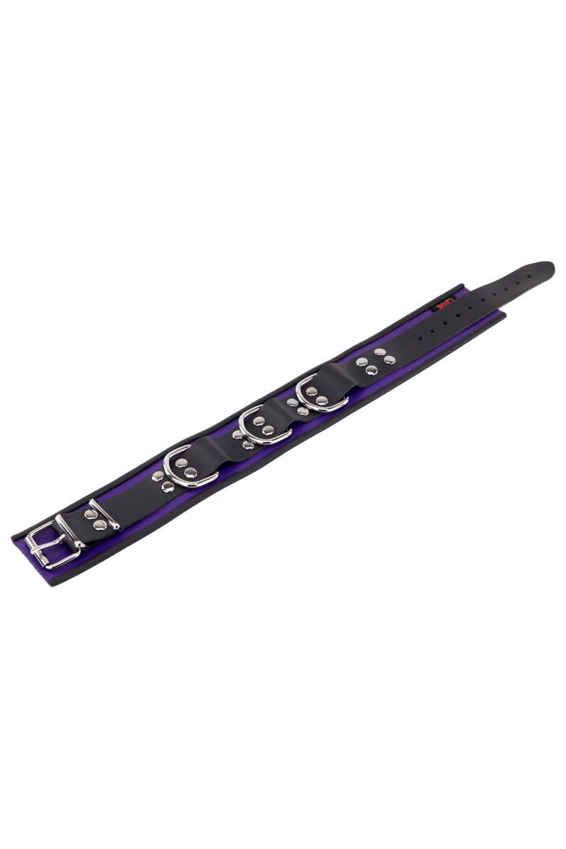 Collier en cuir 3 Anneaux D Violet-Noir