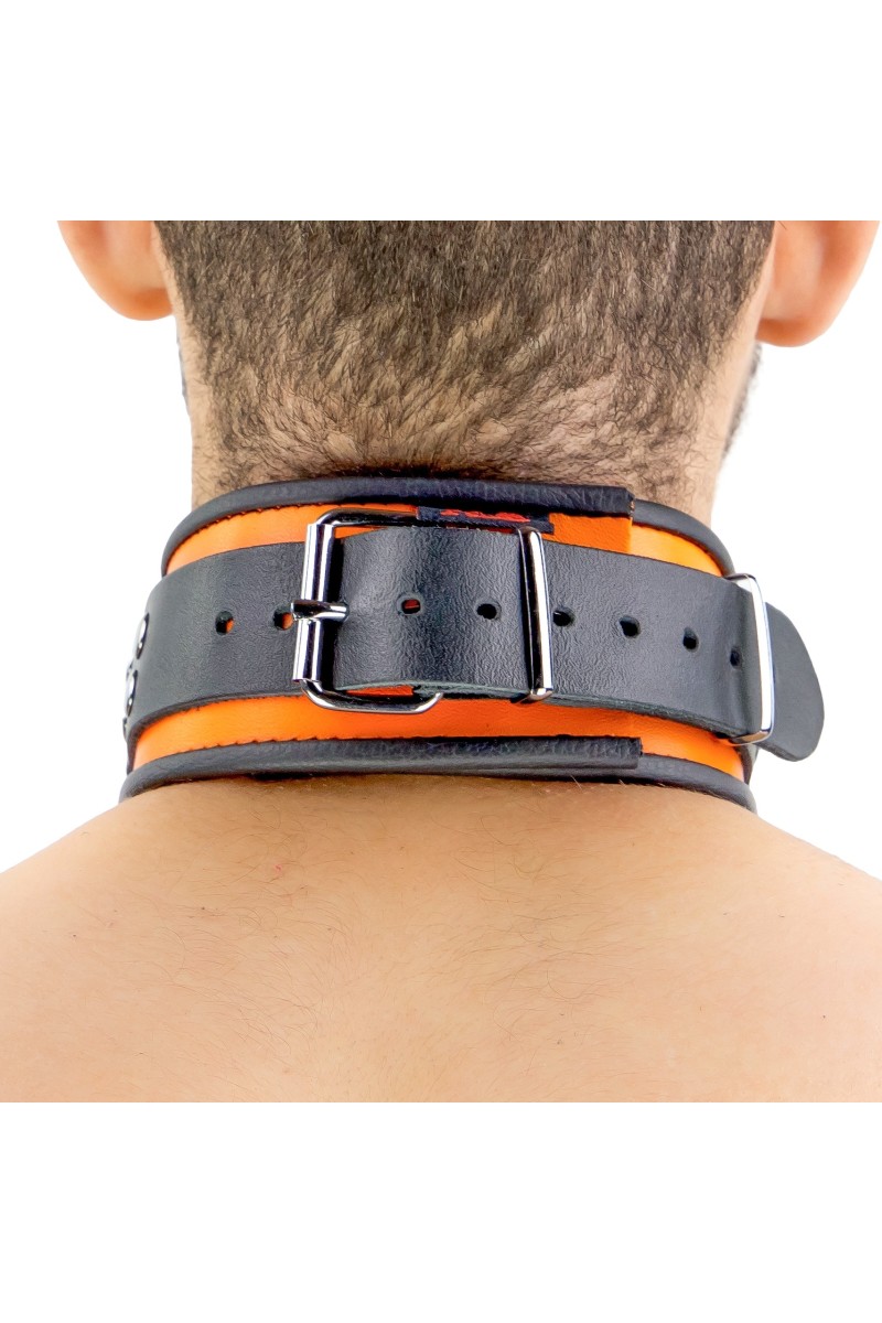 Collier en cuir 3 Anneaux D Orange-Noir