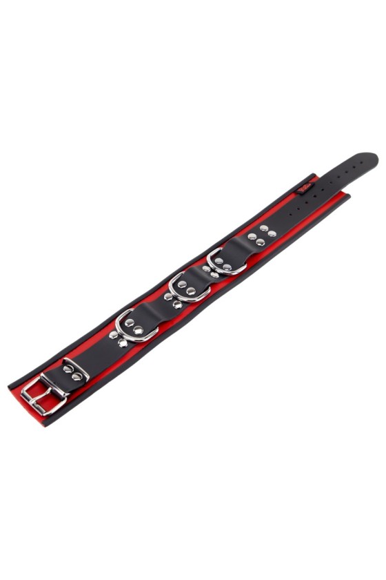 Collier en cuir 3 Anneaux D Rouge-Noir