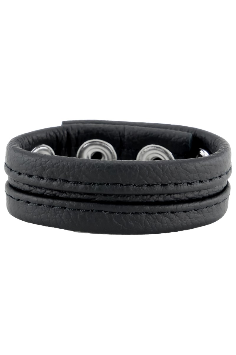 Cockring en cuir 3 Pressions Noir