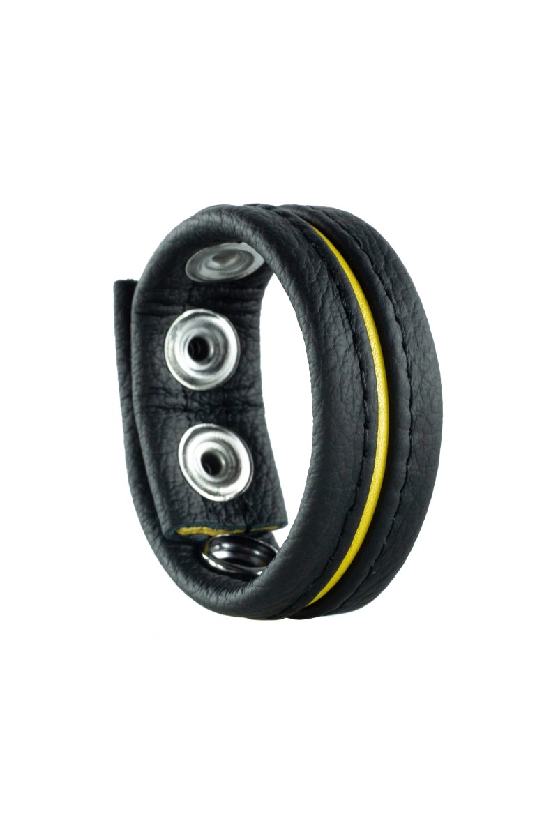 Cockring en cuir 3 Pressions Noir-Jaune