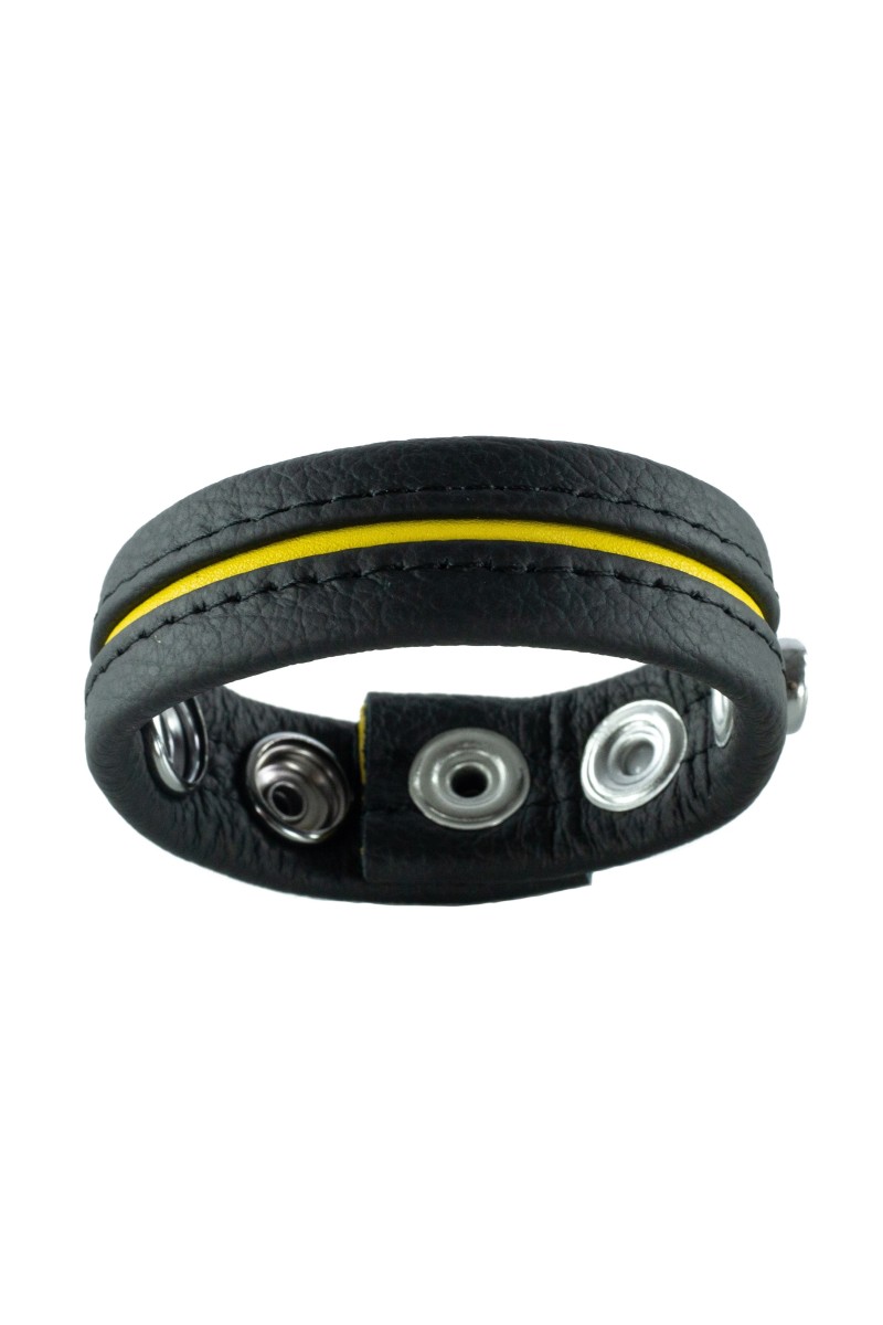 Cockring en cuir 3 Pressions Noir-Jaune