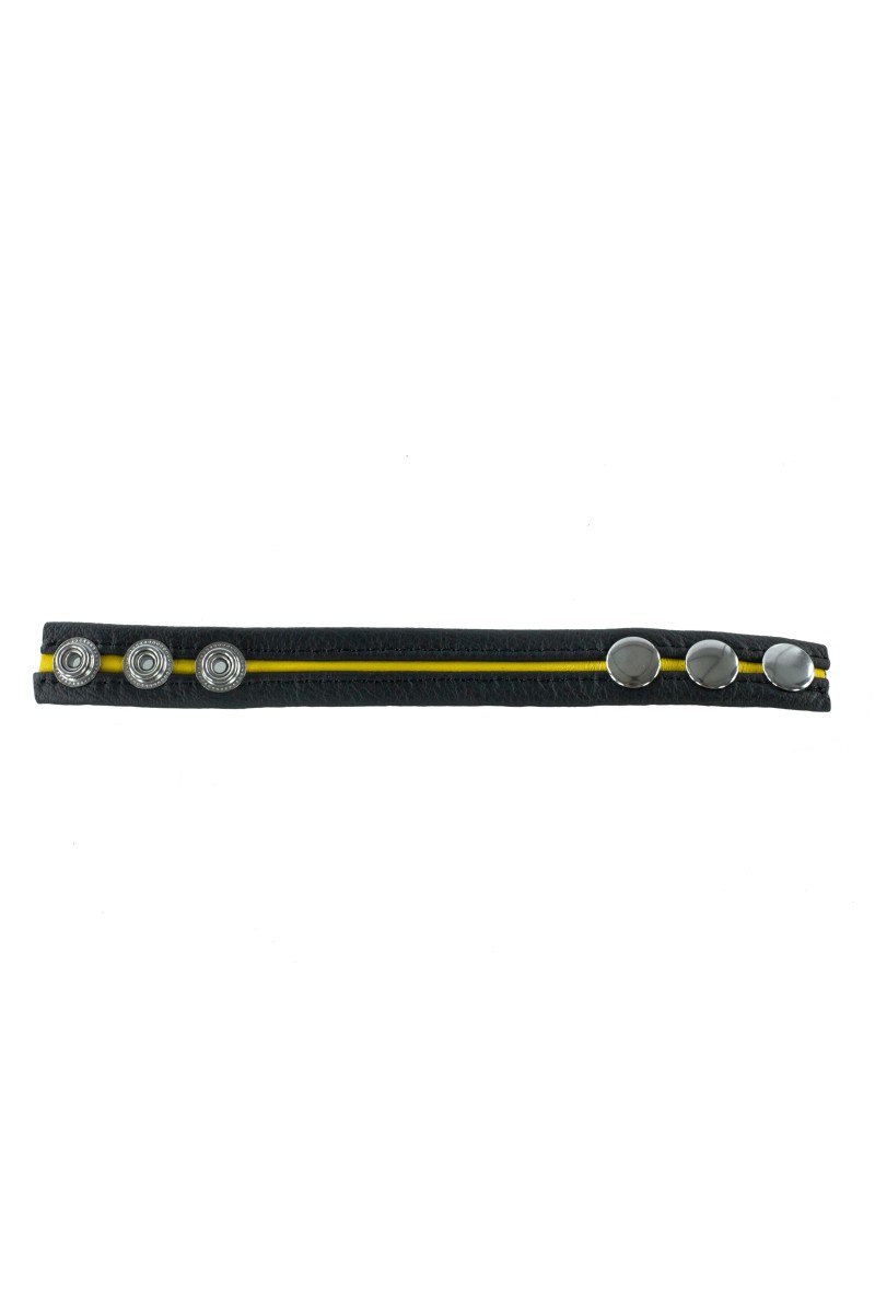 Cockring en cuir 3 Pressions Noir-Jaune