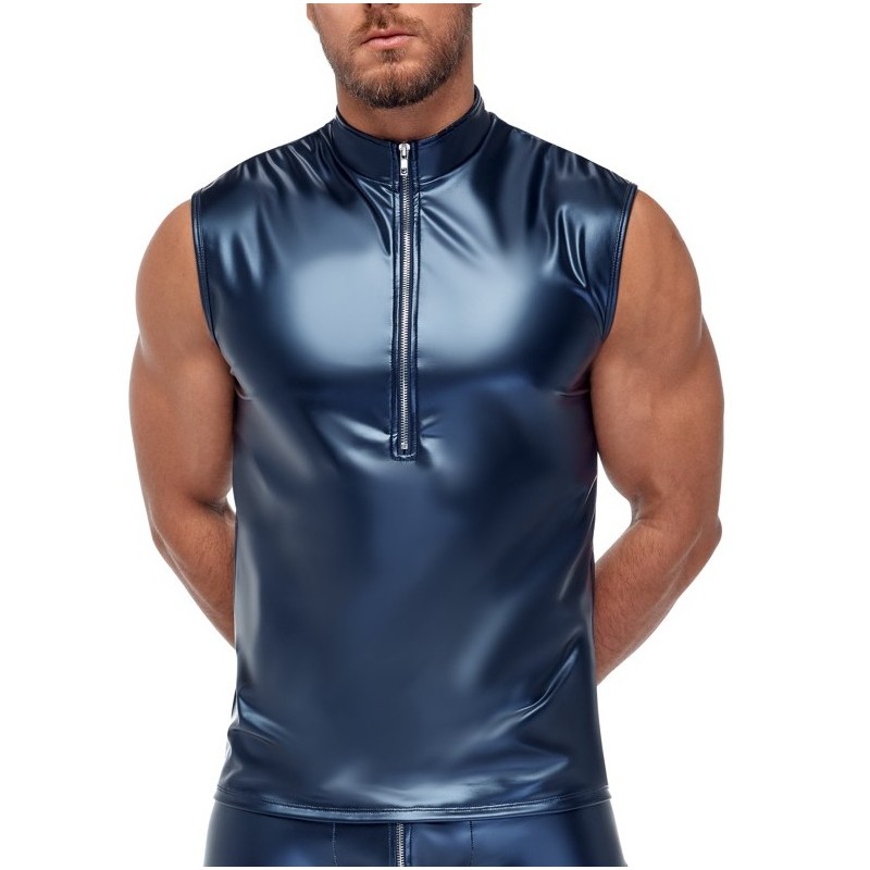 Taille S  -  Débardeur avec zip Top Andio Bleu métallisé