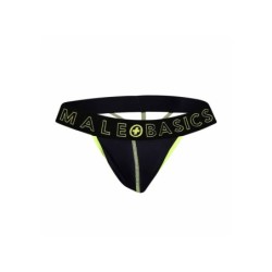 Taille M  -  String NEON MaleBasics Noir-Jaune