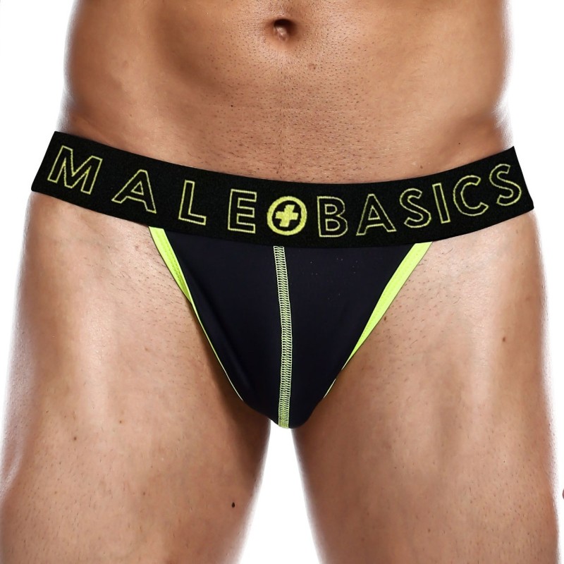 Taille L  -  String NEON MaleBasics Noir-Jaune