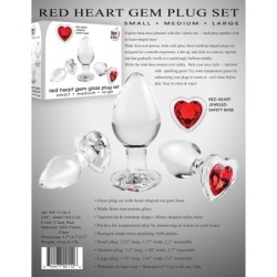 Lot de 3 Plugs Bijou en verre Heart Gem Rouge