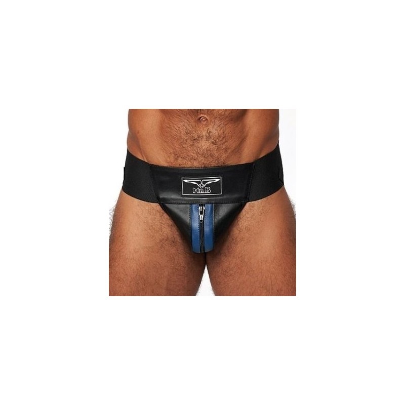 Taille S  -  Jockstrap en cuir Mister B Noir-Bleu