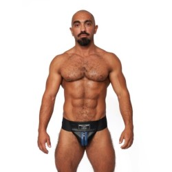 Taille S  -  Jockstrap en cuir Mister B Noir-Bleu