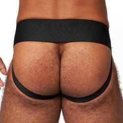 Taille M  -  Jockstrap en cuir Mister B Noir-Bleu