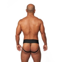 Taille L  -  Jockstrap en cuir Mister B Noir-Bleu