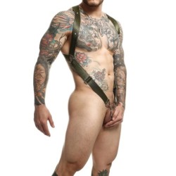 Harnais élastique et Cockring Crossback Dngeon Kaki