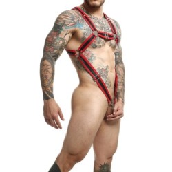 Harnais Cross Cockring Dngeon Noir-Rouge