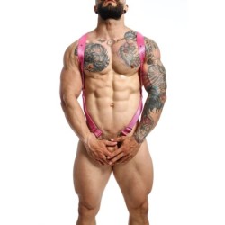 Harnais élastique et Cockring Crossback Dngeon Rose