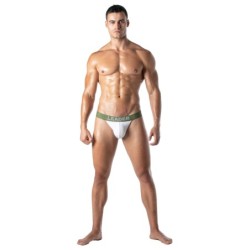 Taille M  -  Jockstrap GI ARMY Kaki-Blanc