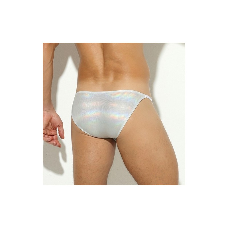 Taille S  -  Slip sexy Shiny Line Argenté