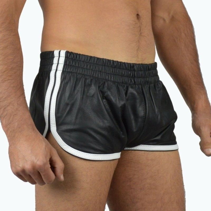 Taille M  -  Short Imitation Cuir Sports Line Noir-Blanc