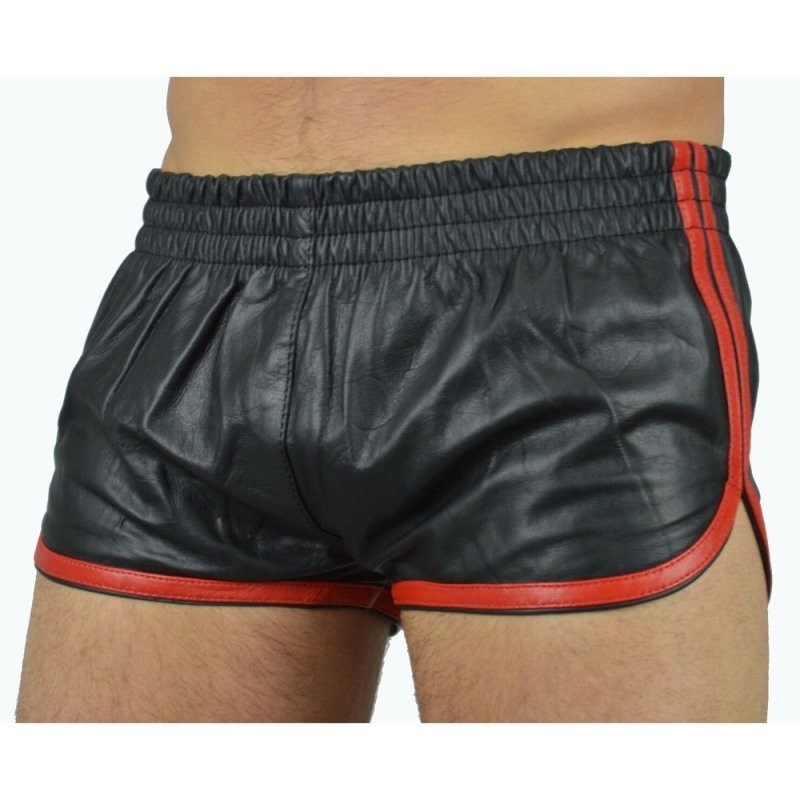 Taille M  -  Short Imitation Cuir Sports Line Noir-Rouge