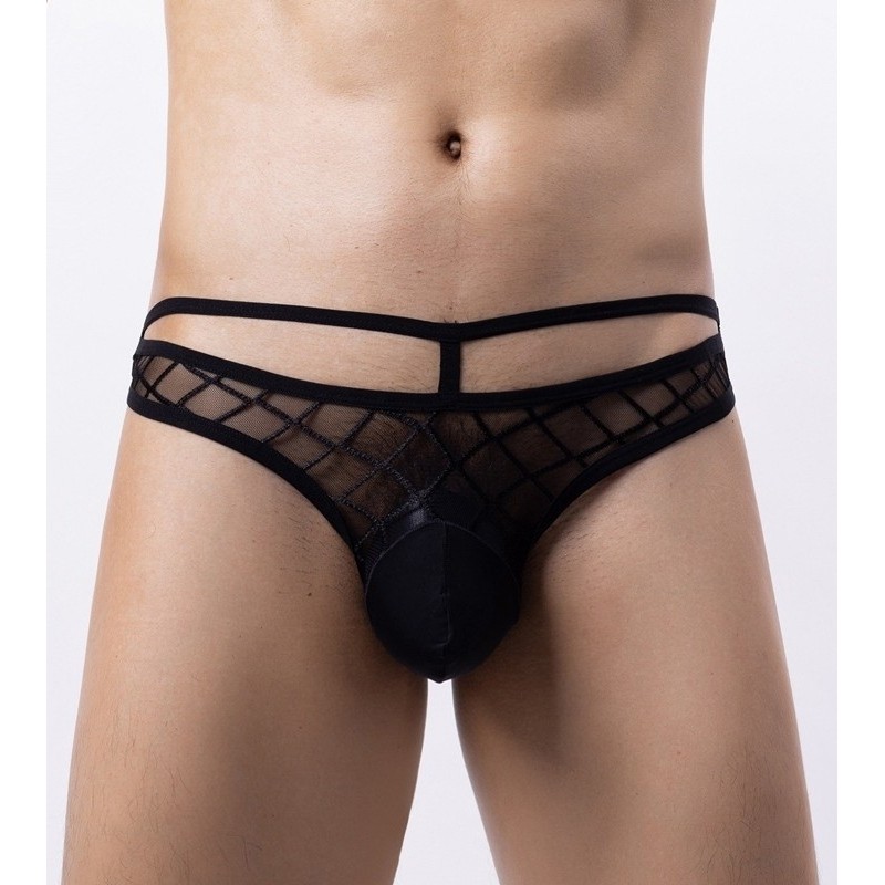 Taille L  -  String Transparent Hollowout Noir