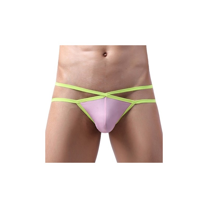 Taille L  -  Jockstrap Bellicross Rose-Jaune fluo