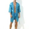Taille XL  -  Peignoir effet satiné Long Slit Bleu Turquoise