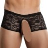 Taille S/M  -  Boxer Bottomless en dentelle Crocthless Noir