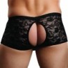 Taille S/M  -  Boxer Bottomless en dentelle Crocthless Noir