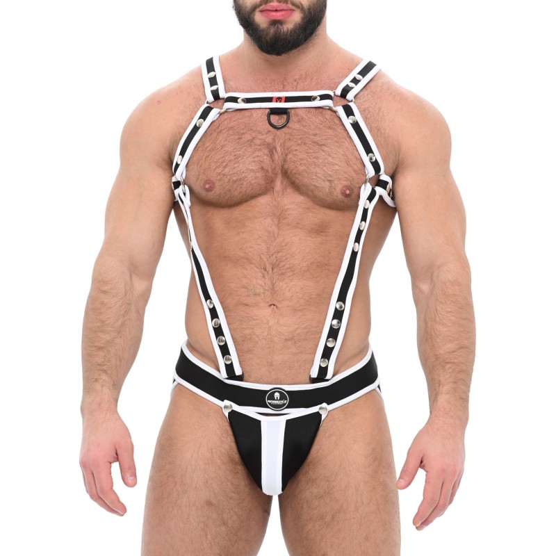 Taille S/M  -  Ensemble Jock et Harnais Army Blanc-Noir