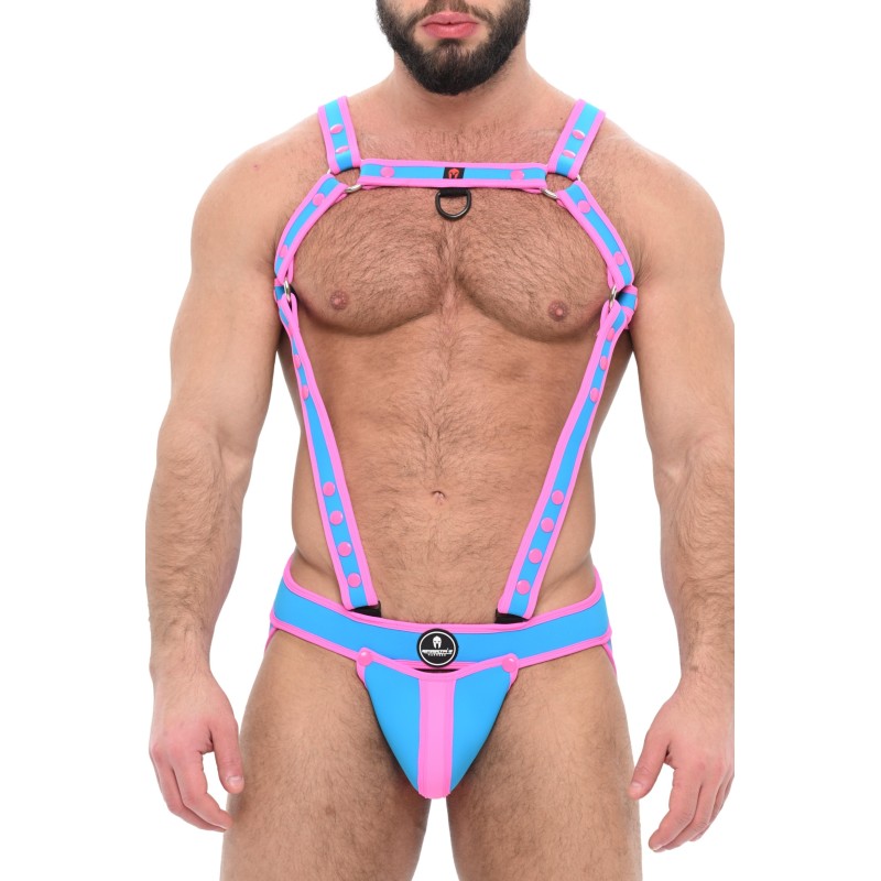 Taille S/M  -  Ensemble Jock et harnais ARMY Bleu-Rose