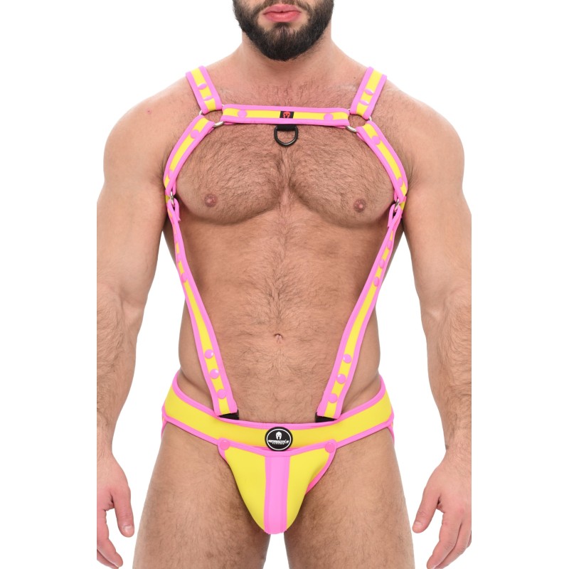 Taille S/M  -  Ensemble Jock et Harnais Army Rose-Jaune