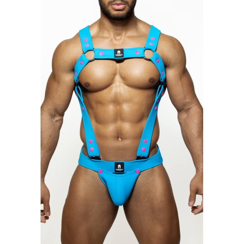 Taille S/M  -  Ensemble Harnais + Jockstrap Army Blust Bleu-Rose