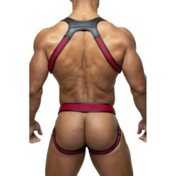 Taille S/M  -  Ensemble Harnais + Jockstrap TITANO Noir-Bordeaux